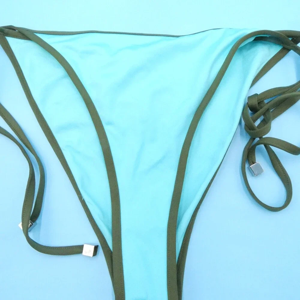 Victorias Secret Large Blue Green Lined Tie Brazilian Bikini Bottom‎ Beach Swim